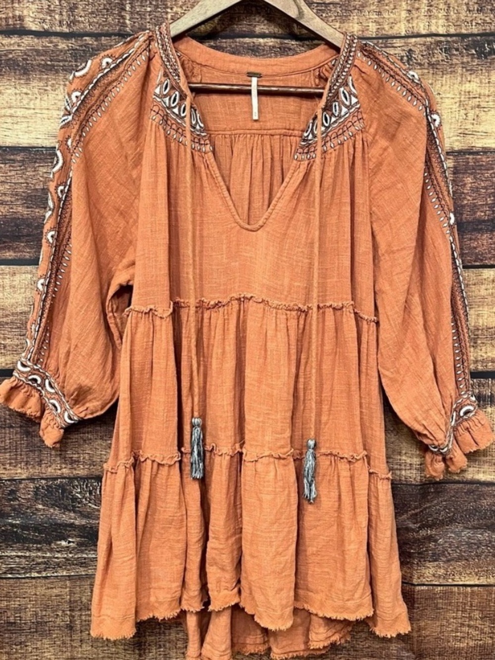 Free People Dreamweaver Embroidered Rust Peasant Tunic Top - Women - Picture 5 of 7